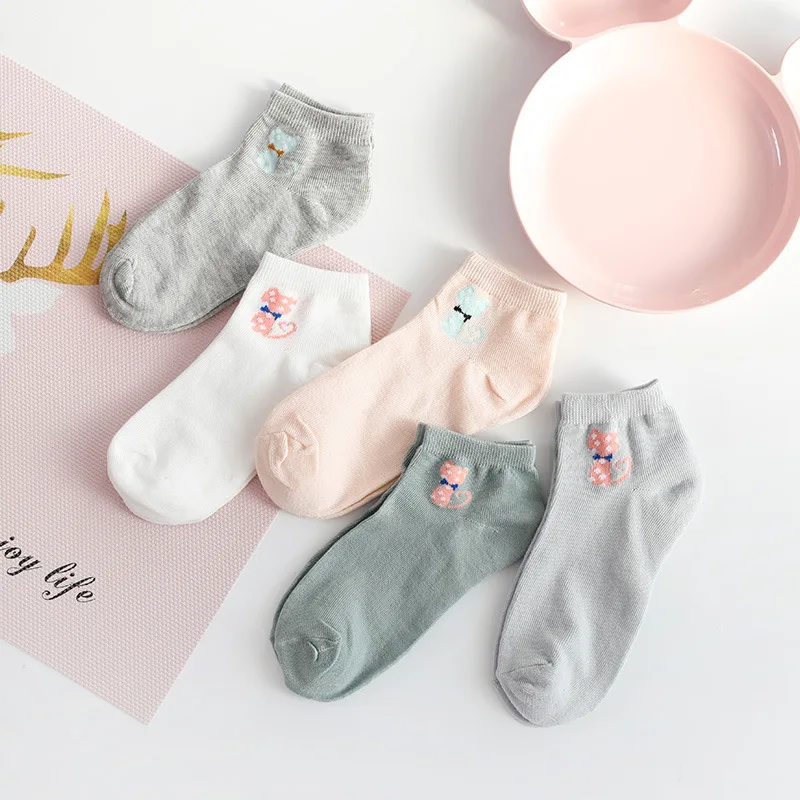 

5pairs animal print Women Invisible Cotton No Show anti slip Nonslip Socks Summer Low Cut Cartoon Animal Lady low boat socks