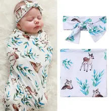 2 шт., Хлопковое одеяло для новорожденных девочек и мальчиков, s, пеленка с рисунком, пеленка для сна муслиновая пеленка+ повязка на голову