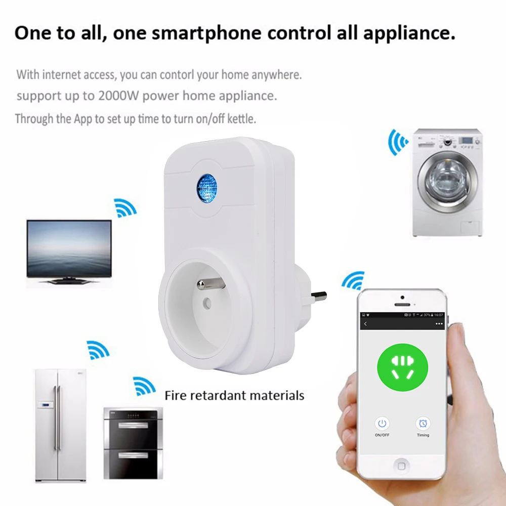 Wi-Fi Smart Socket Intelligent Outlet Mobile Remote Control Support Alexa Voice /Timier Function EU Plug for Android iOS | Обустройство