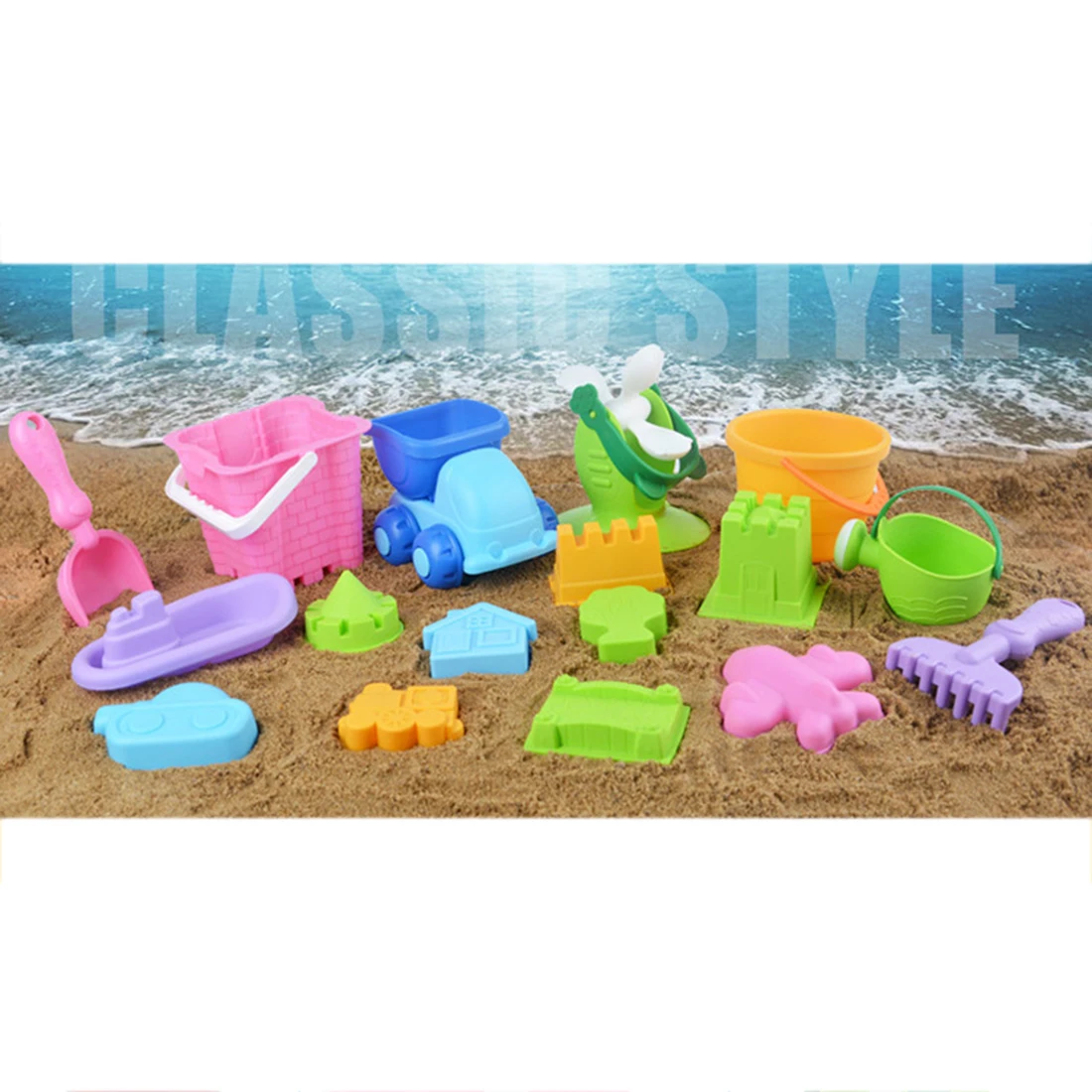  17Pcs Baby Beach Sand Toys Sand Water Playset Seaside Soft Plastic Bucket Shovel Sand Set For Child