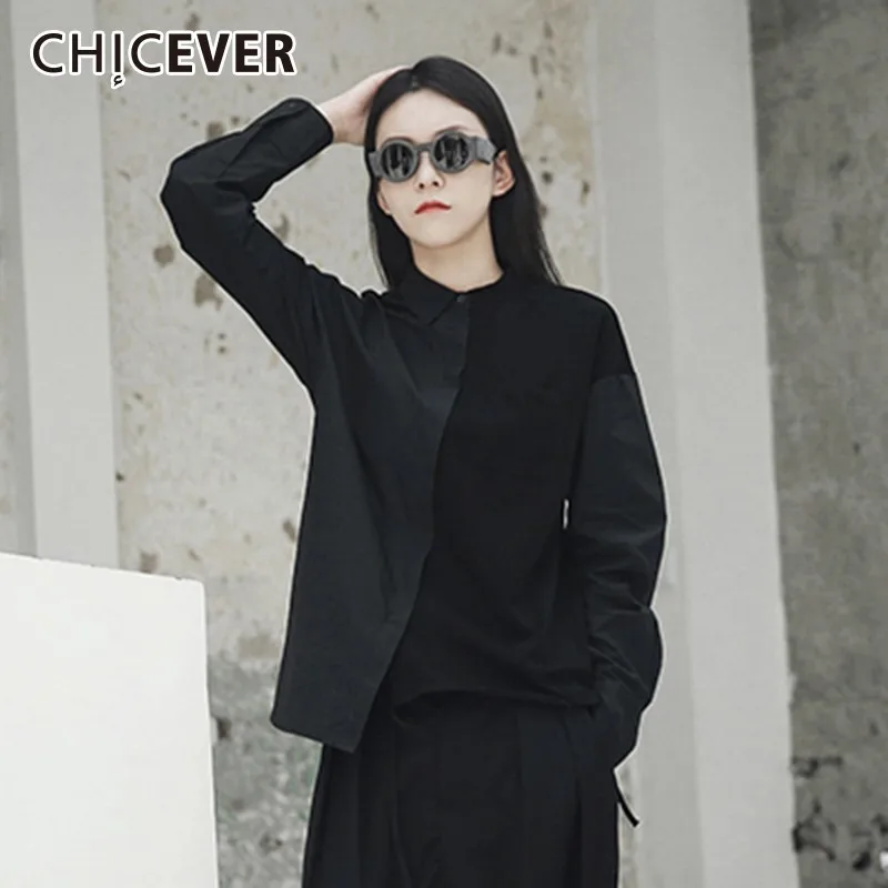 

CHICEVER 2019 Spring Women Tops And Blouses Shirts Stand Collar Long Sleeve Loose Hit Colors Blouse Fashion Casual Clothes New