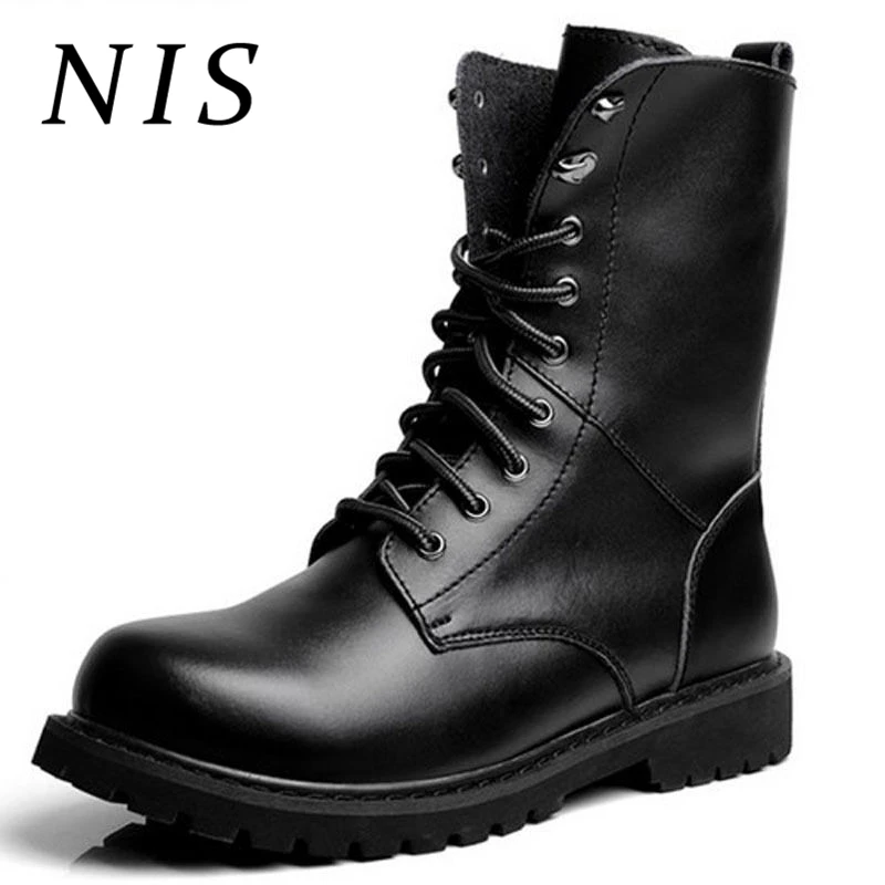 

NIS Genuine Leather Punk Ankle Boots Men Motorcycle Combat Military Hiking Shoes Black Vintage High Top Winter Boots Men Shoes