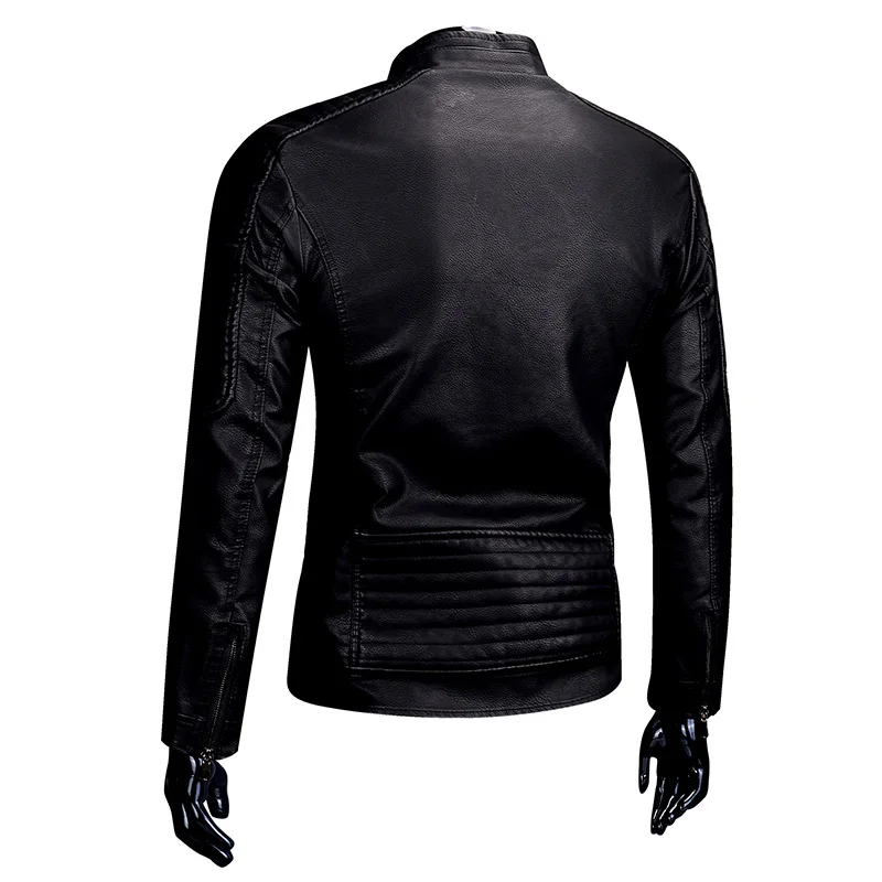  Pure Color Faux Leather mens Jacket Size 3XL Slim Fit Men Fashion Standing Collar Motorcycle Coats 