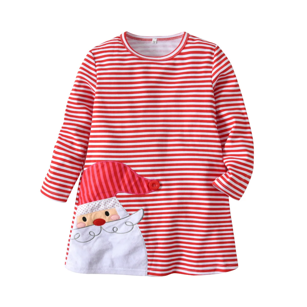 

Toddler Baby Girls Dress Long Sleeve Red Striped Christmas Clothes Girl Clothing Santa Claus for 1 To 7 Years Old Kids Gift