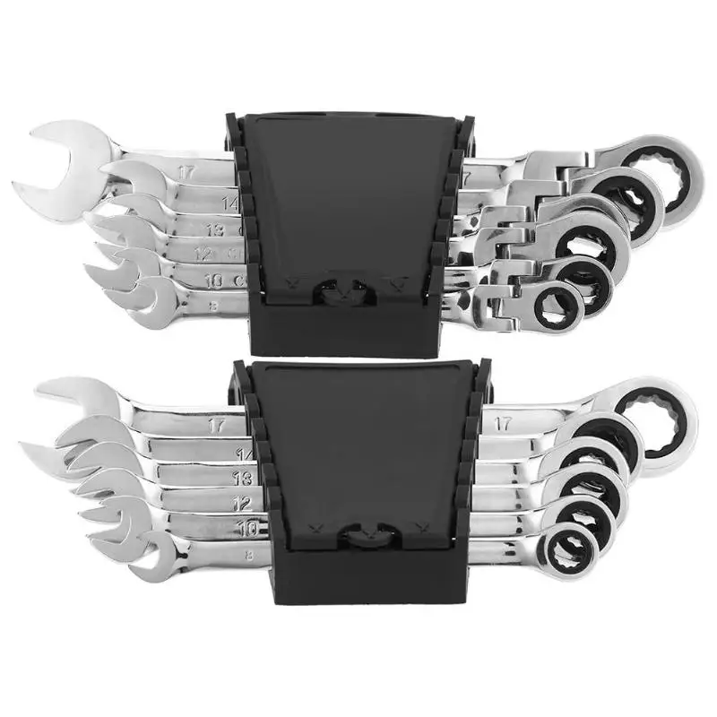 

6pcs Multiuse Steel Wrenches 72 Teeth Ratchet Wrench Set Dual Use Spanners Tools Kit Fixed / Movable Double-sided Head Tools