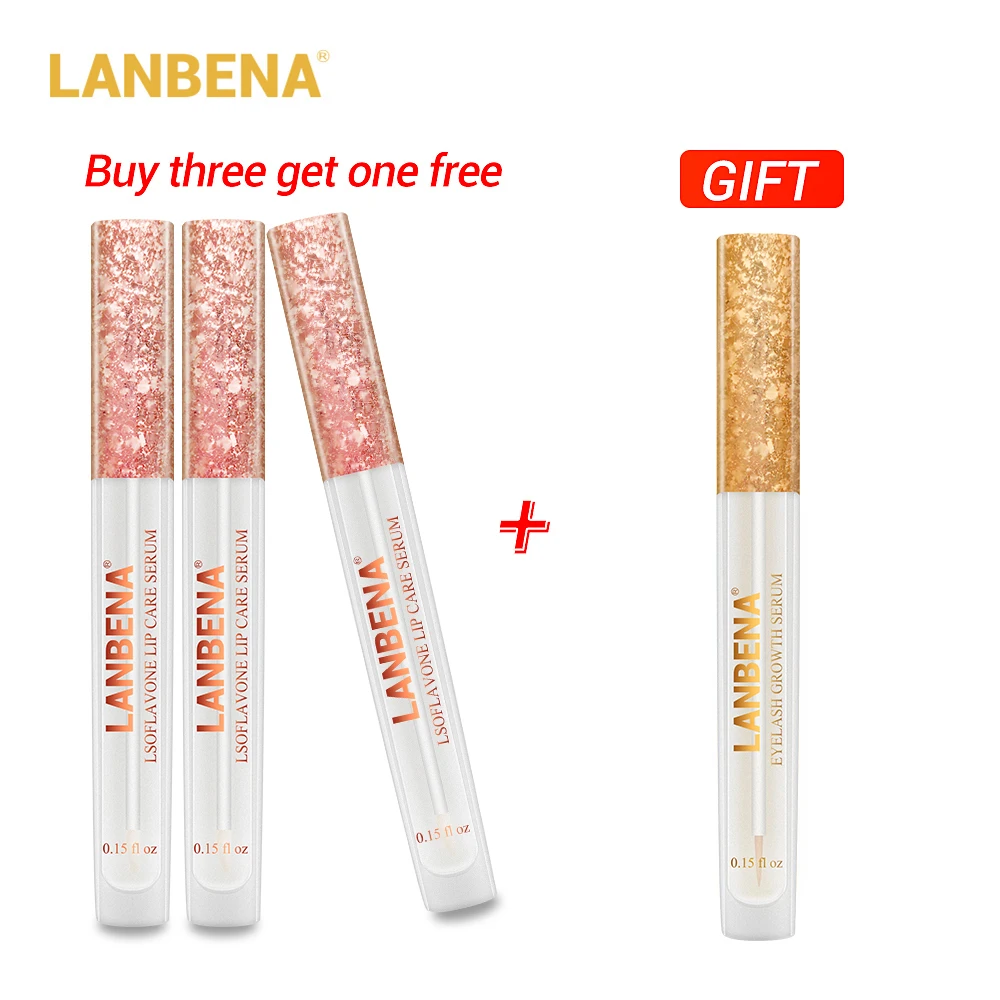 

Buy 3 Get 1 Gift LANBENA Lsoflavone Lip Care Serum Lip Plumper Lip Mask 3PCS+Eyelash Growth Eye Serum 7 Day Eyelash Enhancer
