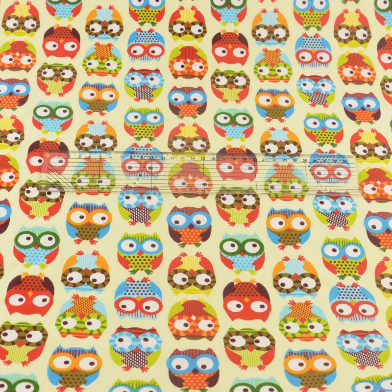 Quilting Patchwork Bedding Decoration Sewing Twill Scrapbooking Home Textile Cotton Yellow Fabric Cartoon Owls Design Tela