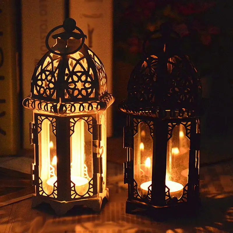 Подсвечник Европейский Стиль Железный стеклянный подсвечник Фонарь марокканский стиль фонарь в форме свечи прозрачное стекло черный/белый