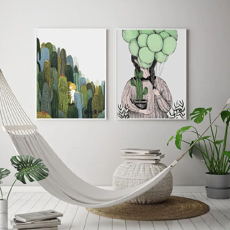 

Nordic Instagram Cartoon Decoration Painting Succulent Plant Character Balloon Frame-free Painting Canvas Painting Kitchen