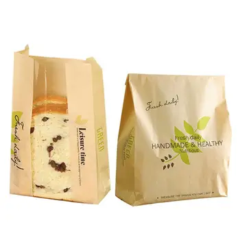 

50 Bread Bags Kraft Paper Food Packaging Storage Bakery Toast Bag with Front Window Baking Packaging Shredded Paper Loaf Bag