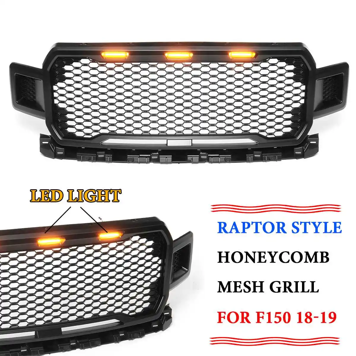 

New Style Modified Front Racing Grille Raptor Grills Mask with LED light Fits For Ford F150 2018-2019 Auto Grille Accessories