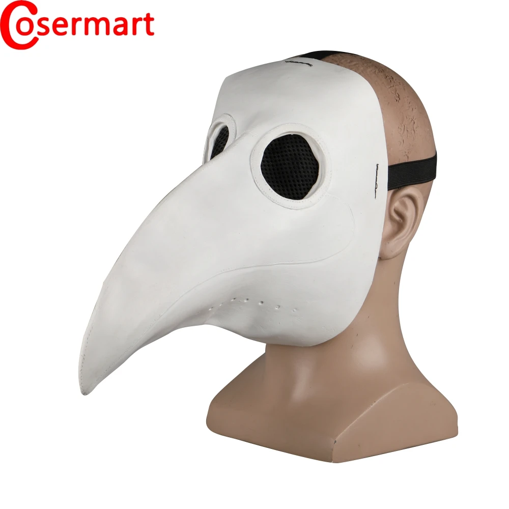 

Cosermart Plague Doctor Mask Beak Mask Long Mouse Cosplay Fancy Mask Gothic Retro Rock Leather Halloween Beak Mask White