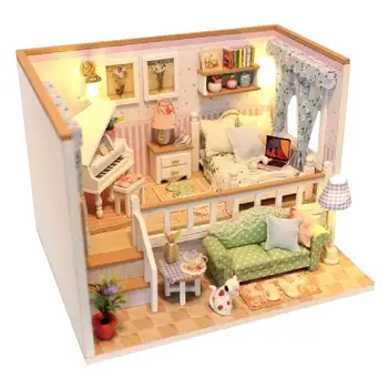 

1/24 Miniature Dollhouse Kit DIY Wooden Princess Bedroom Model with LED Lights Toys Birthday Gift for Children Toddler Kids