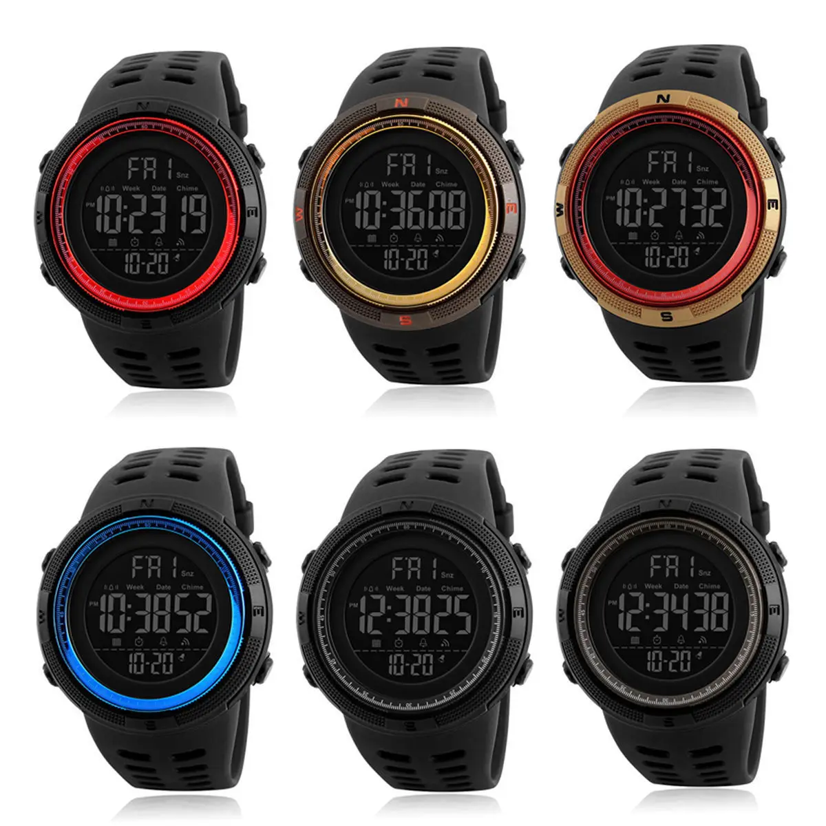 Mens Digital Waterproof Date Day Alarm Sport Rubber Quartz Wrist Watch