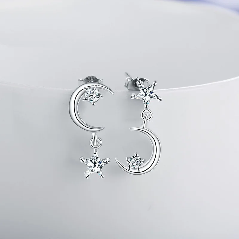 

Asymmetry The Stars Ear Nail Plating Defence Allergy Micro Inlaid Woman Fund Earring Small Gifts For Women Christmas Jewelry