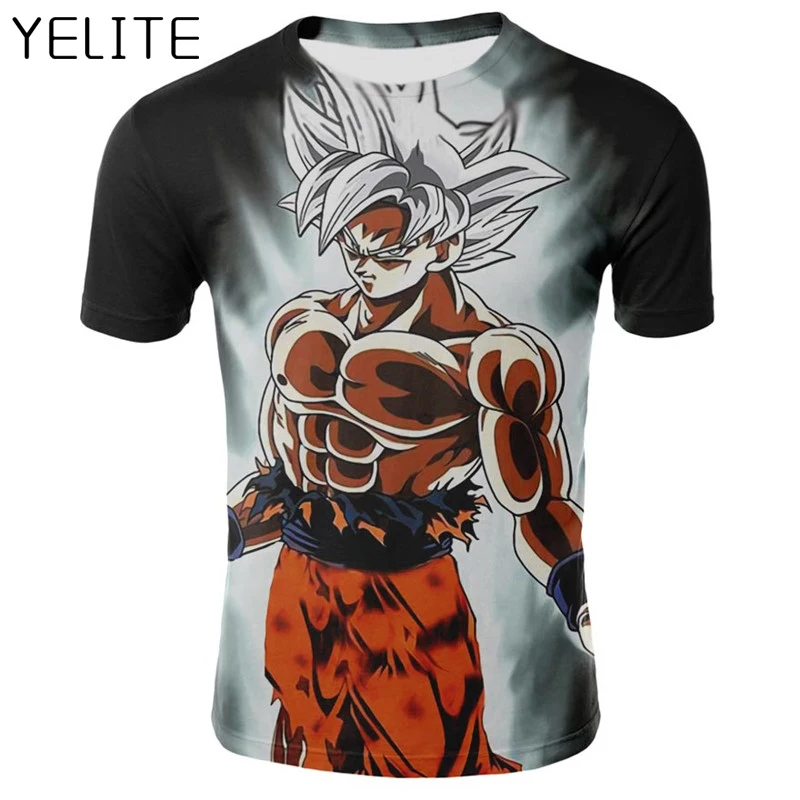 

YELITE New Dragon Ball T Shirt 3D Print Super Saiyan Son Goku Tshirt Casual Tee Shirt Men Summer Cartoon Tops Tee Streetwear