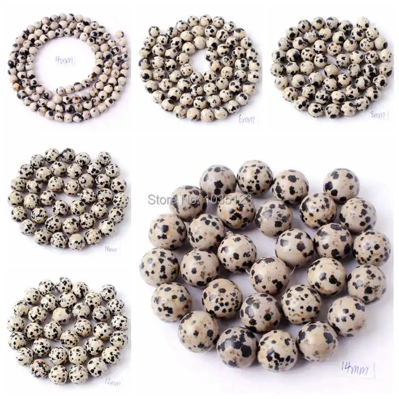

Round Natural Dalmatian Stone Bracelet Necklace Jewelry DIY Loose Beads 15Inch 4,6,8,10,12,14mm wj74
