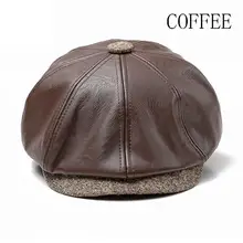 Новая осенне-зимняя восьмиугольная шляпа из искусственной кожи кепка газетчика мужские теплые детективные шапки Мужские береты с козырьком береты козырьки Chapeu-60 см