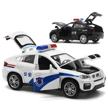 1:32 X6 полиции металлического сплава игрушечных автомобилей Вытяните назад мигает музыка литья под давлением купе модель автомобиля игрушки для детей