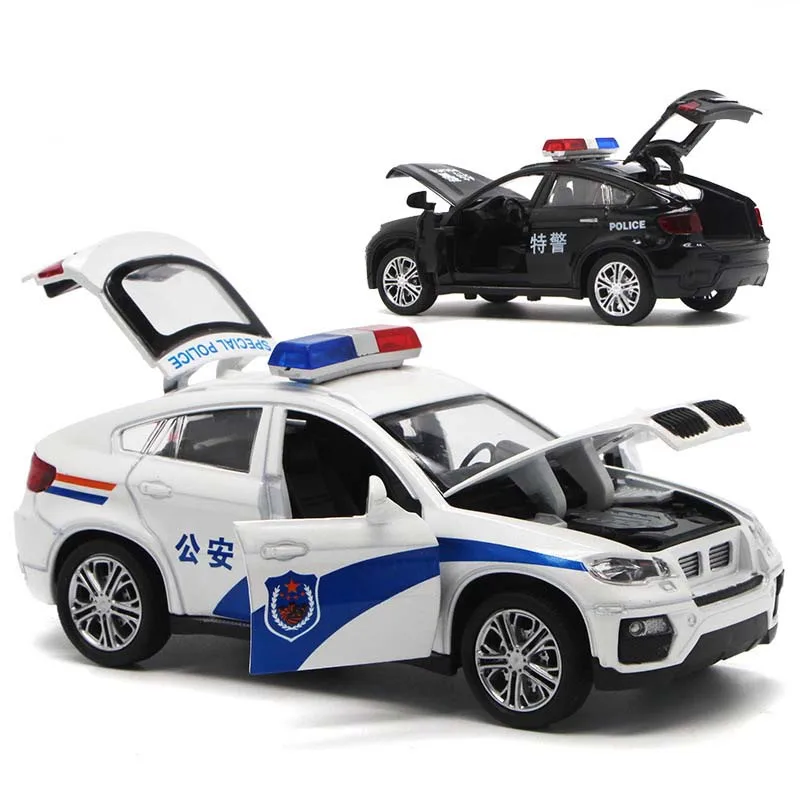 

1:32 X6 Police Alloy Metal Cars Toy Pull Back Flashing Music Diecast Coupe Model Car Toys for children