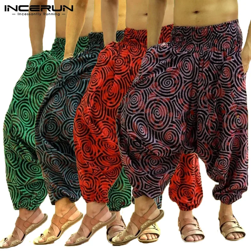 Brand Vintage Mens Harem Pants Fashion Hmong  Baggy Hiphop Trousers Wide Legs Pants Cross-pants Jogger Sweatpant Dance Big