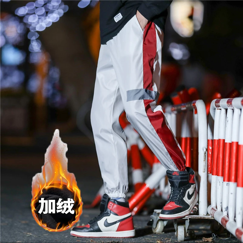 Fashion Casual Men's Trousers Winter New M-3XL Printing Plus Velvet Thickening Loose Feet Pants Personality Youth Popular