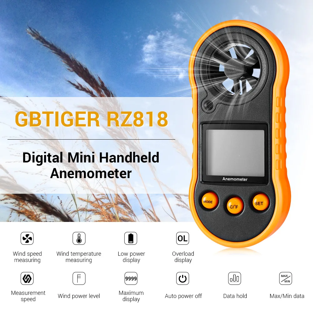 

MIni Digital Anemometer Mini Portable LCD Wind Speed Temperature Humidity Meter with Multipurpose Hygrometer Thermometer