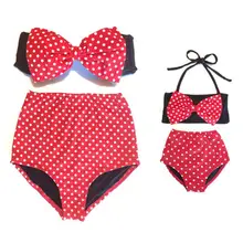 Летние милые женские для мамы и дочки Высокая талия комплект бикини с бантом пляжные цветочный Купальник одежда для плавания