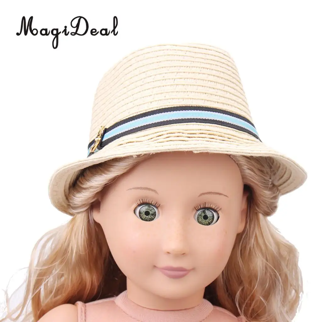 1Pc Fashion Vintage Girls Dolls Summer Beach Sea Straw Hat  for    Dolls Clothing Acc fashion print baby straw hat korea style kids bucket hats summer bow girls boys straw caps kids beach caps