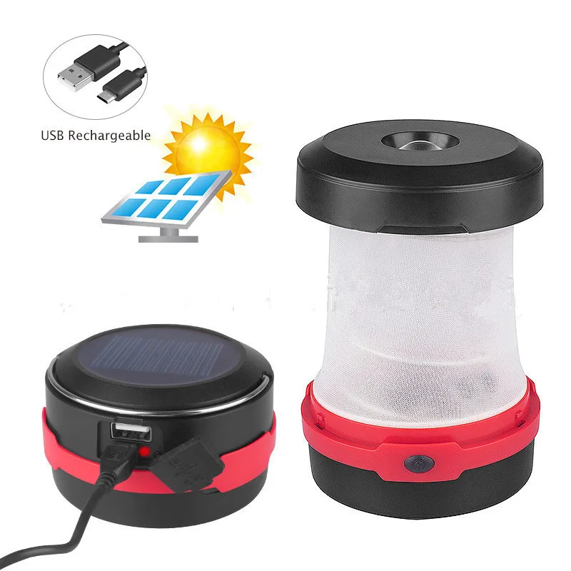 

YHINT LED telescopic flashlight for Outdoor Camping Solar lantern Lamp Rechargeable Tent light Phone Power bank build-in 18650