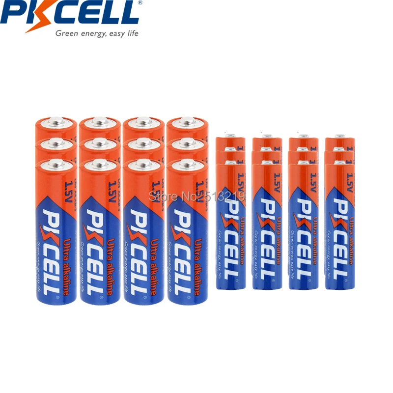 24 шт. в упаковке) PKCELL 12 шт. LR6 AA батареи и 12 шт. LR03 1,5 в AAA щелочные батареи первичного и одноразового использования батареи для игрушек