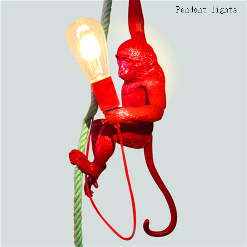 

post-modern Red Led Resin Monkey Lamp Living Room Restaurant Bar Bedroom Luminaire Pendant Lights Kitchen Fixtures Hanging Lamp
