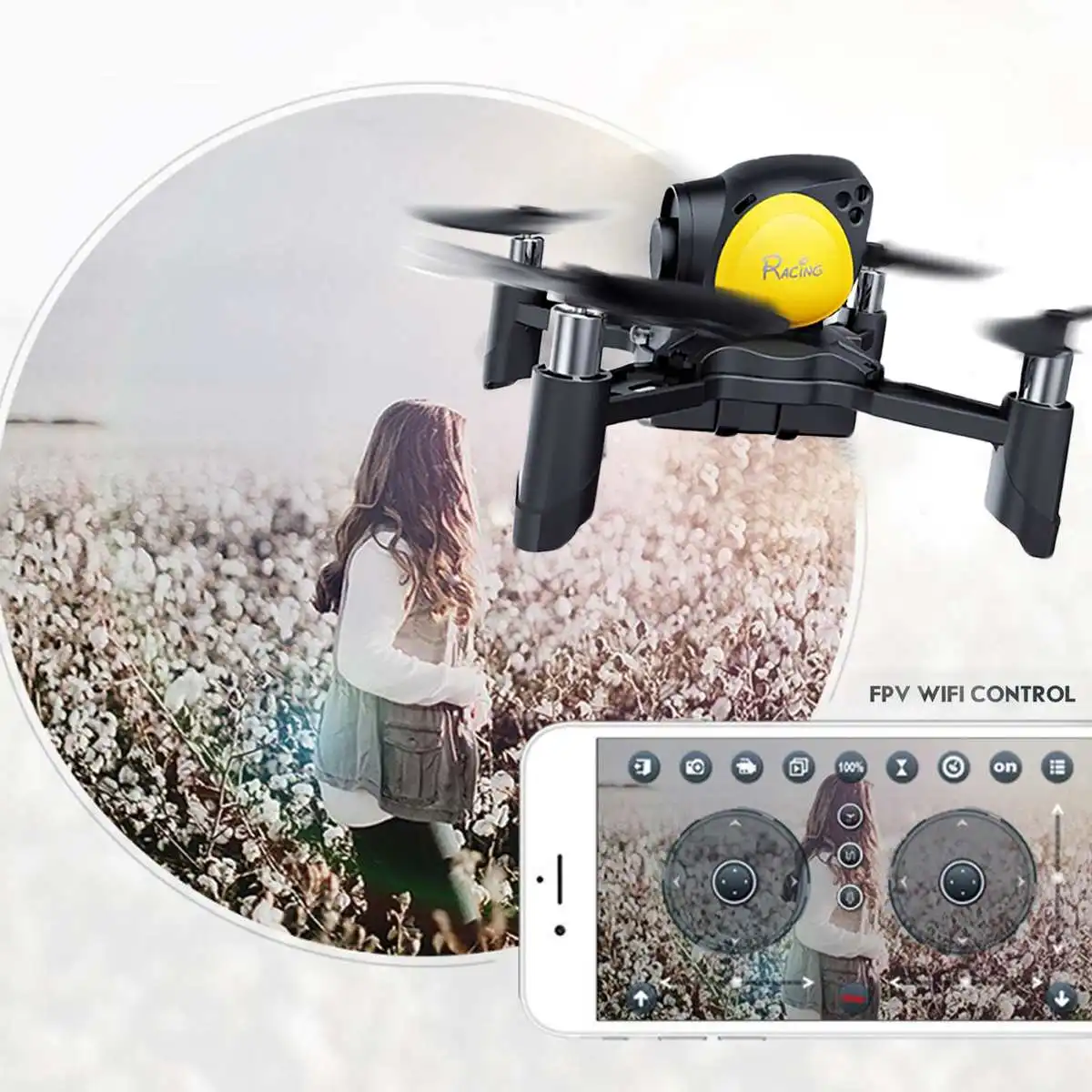 

DIY Drone WIFI FPV 2MP Camera Altitude Hold One Key Return RC Battle Quadcopter Black with Yellow Stable Flight Lightweight