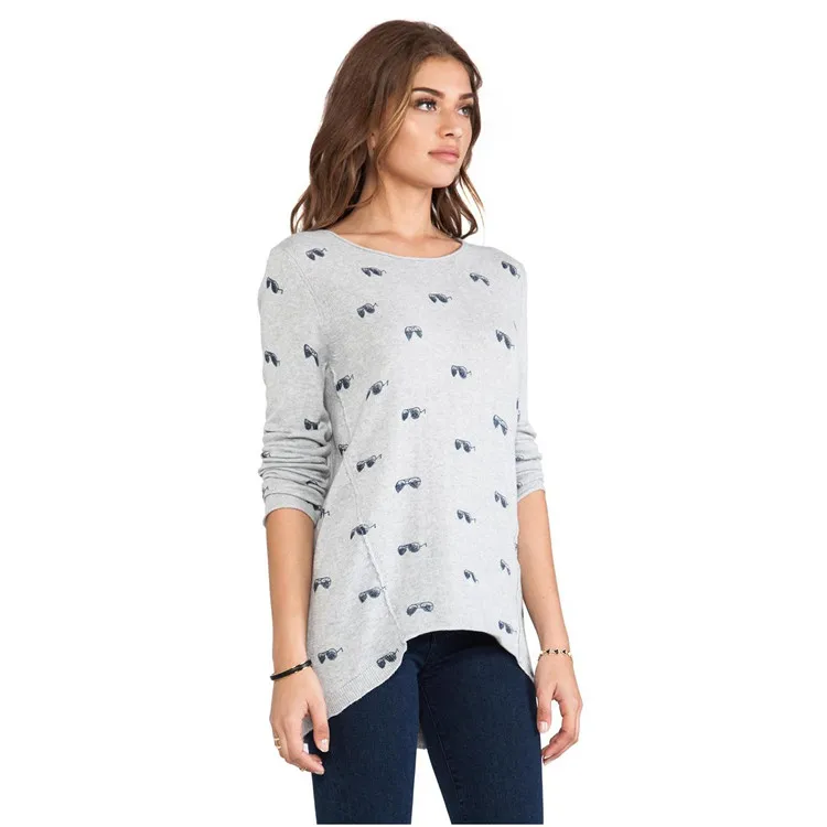 YUNINYOYO Classic Line Segmentation Coconut Tree and Sunglasses Printed Micro curling Cotton + Cashmere Knitted women Pullovers YUNINYOYO Classic Line Segmentation Coconut Tree and Sunglasses Printed Micro curling Cotton + Cashmere Knitted women Pullovers