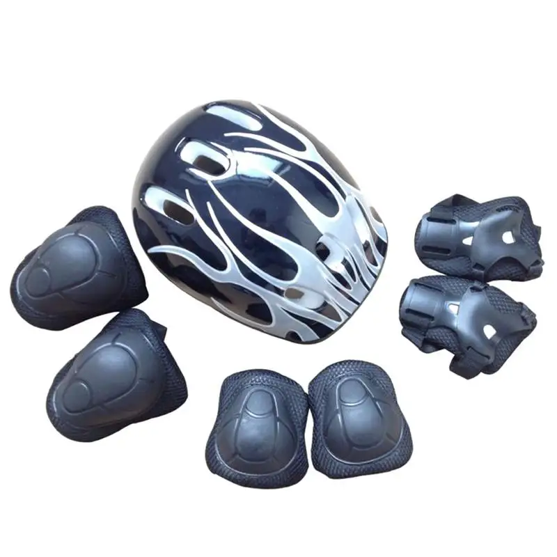 

3-12 Years Old Boys And Girls Black Roller Skating Balance Car Helmet Wheel Skateboard Bicycle Knee Pads Joint Protection 7 Sets