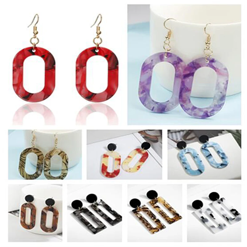 

JN0127 New Fashion Jewelry Simple Design Geometric Earrings Square Rectangle Tortoise Shell Resin Acrylic Earrings For Women