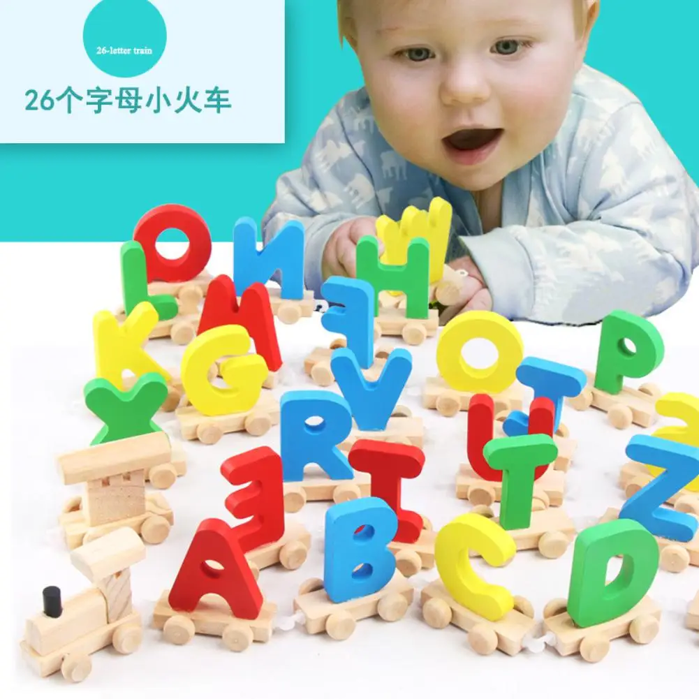 

Kids Wooden Train Toy with English Letters Educational Assemble Alphabet Toy Baby Study Supplies for Language