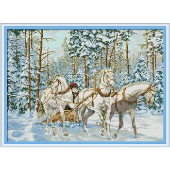 

Diamond Embroidery Full Display Diamond Mosaic Diamond Painting Cross Stitch Pattern The cart go through the snow Home decortion