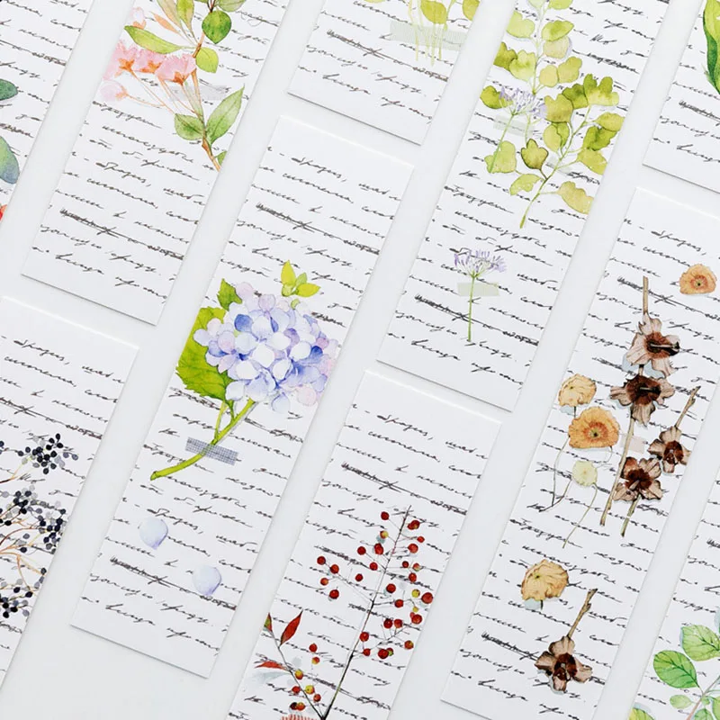 Newest 30pcs/box Green Plants Bookmark Beautiful Flowers Book Marks For Kids Girls Gift Office School Supplies Korean Stationery |