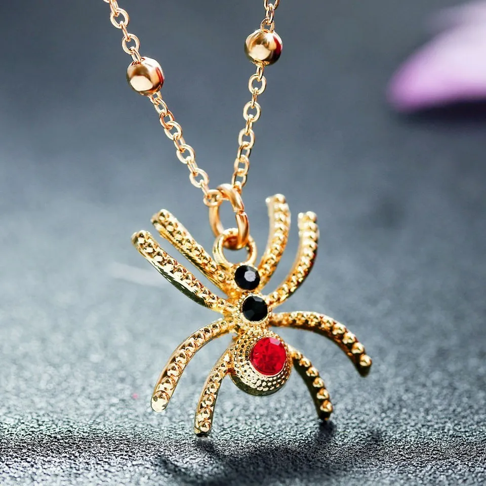 

YANGQI Colorful Spider Pendant Necklace With Rhinestone Decorated For Women Trendy Lucky Animal Jewelry Female Party Necklace