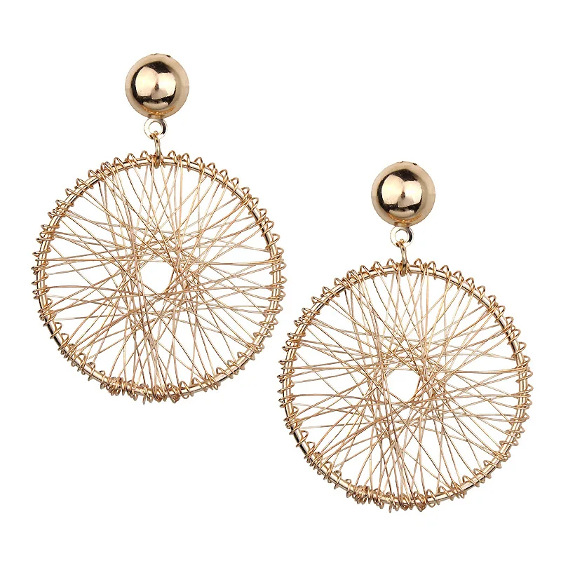 Gold Color Big Circle Earrings New Trendy Thread Metal Drop Jewelry Wholesale Geometric oorbellen For Women | Украшения и
