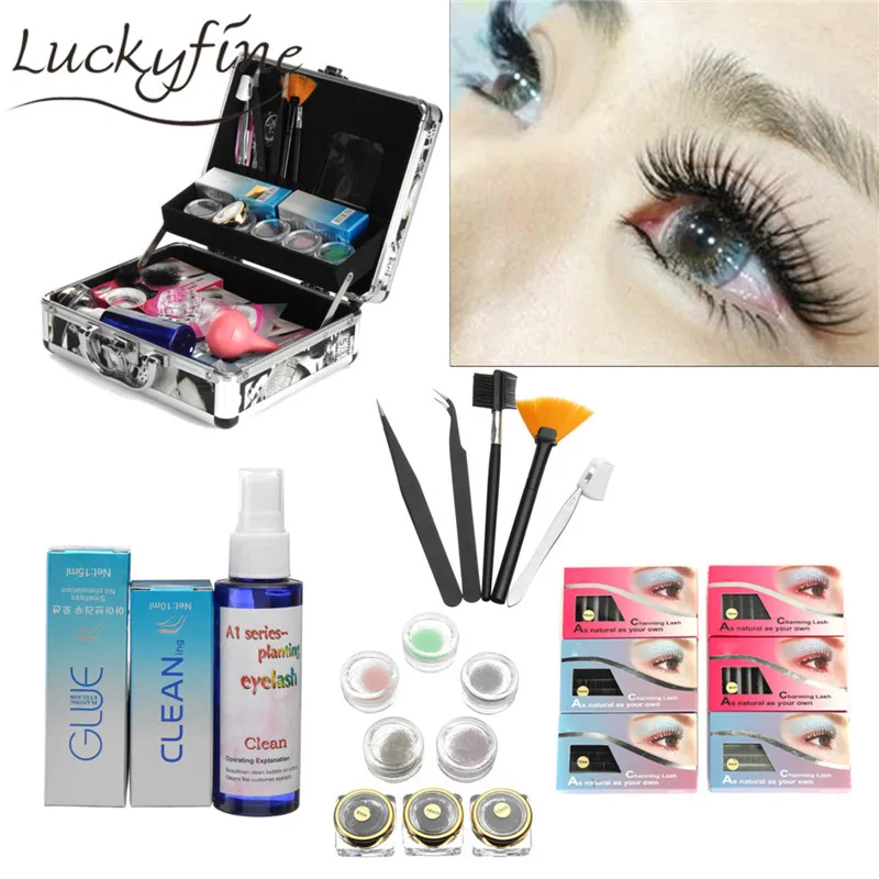 

Professional False Eye Lash Eyelash Extension Cosmetic Makeup Full Kit Tools Glue Set With Case Salon Tool Gift