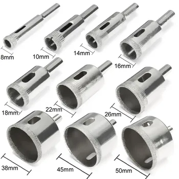 

10pcs Diamond Hole Saw Set Tile Ceramic Glass Porcelain Marble 8mm-50mm Hole Saw Drill Bit
