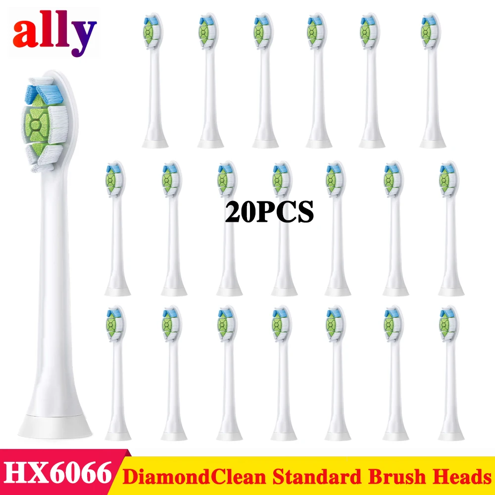 

20pcs Diamond Clean Standard size Replacement Toothbrush Head for Philips Sonicare Click On Brush Heads HX6062/94 HX6066/31