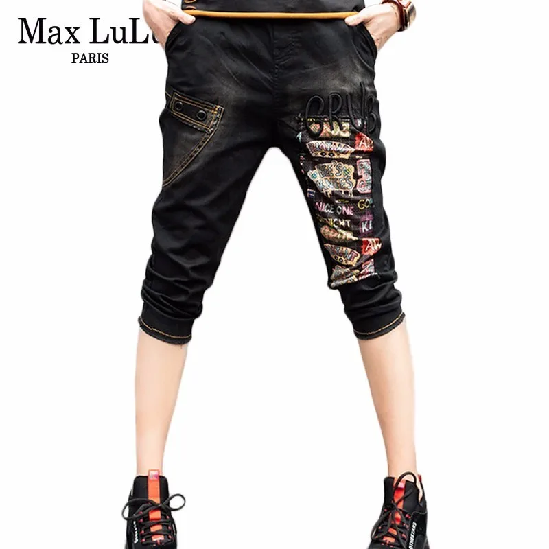 

Max LuLu Summer 2019 Luxury Korean Fashion Ladies Elastic Trousers Women Printed Straight Black Jeans Vintage Casual Harem Pants