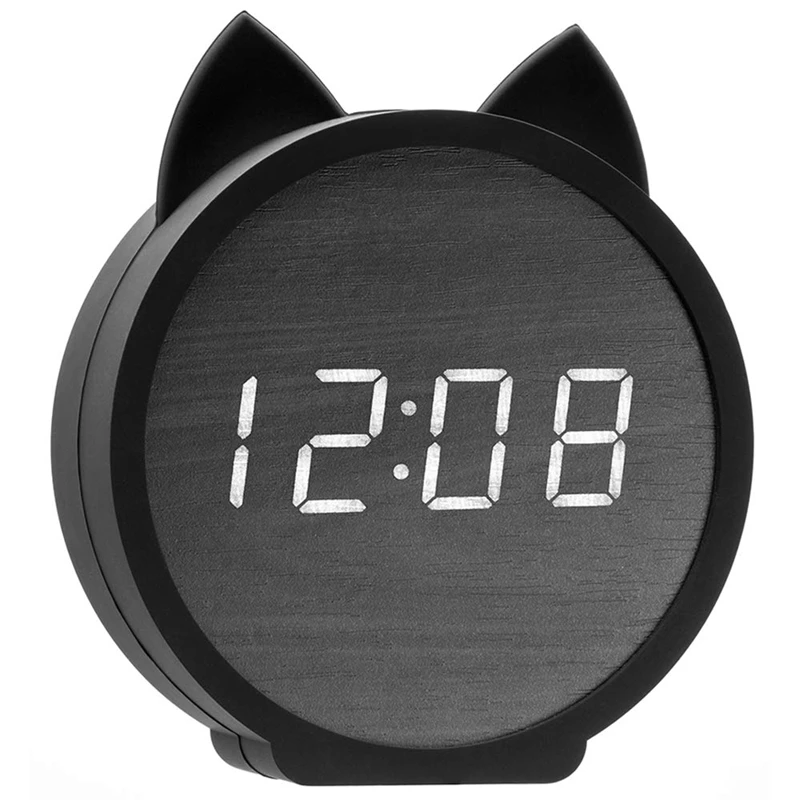 

Digital Alarm Clock,Alarm Settings Wooden Electronic Led Display Snooze Time Temperature Usb Charging With Voice Control For B