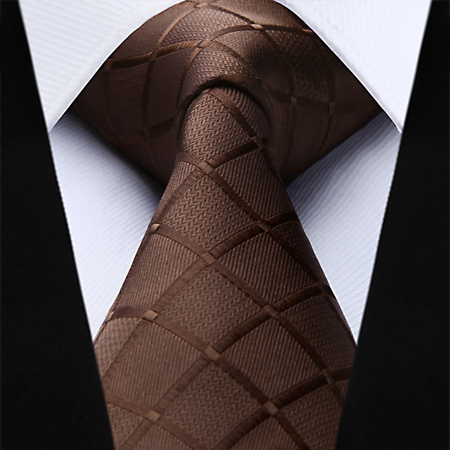  Mens Tie Woven Silk Necktie New Brown Checks Plaids Handkerchief Set TC442Z8S Party Wedding Classic