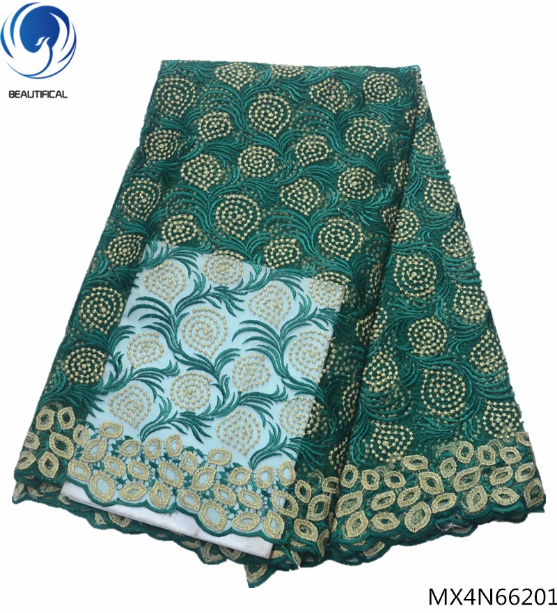 

Beautifical Green lace for dress embroidery mesh fabric nigerian fabric lace 2018 high quality 5yards/piece best sale MX4N662