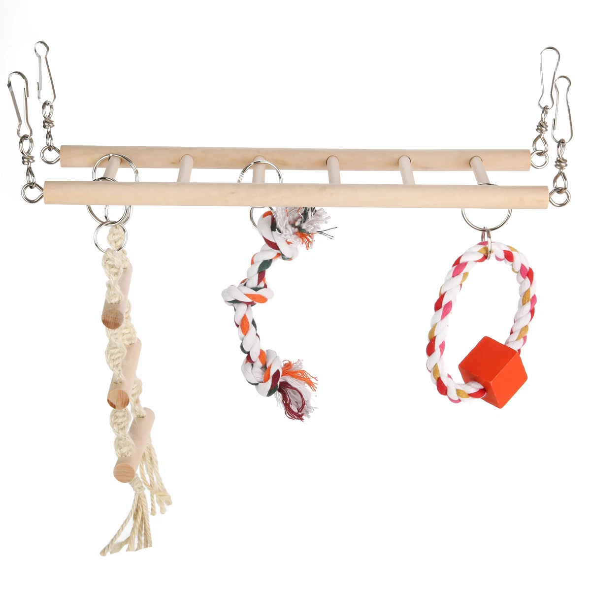 1PC Bird Parrot Cage Hammock Large Macaw Toys Ladder Rope Ring With Colorful Blocks Hanging Swing Chew Bridge