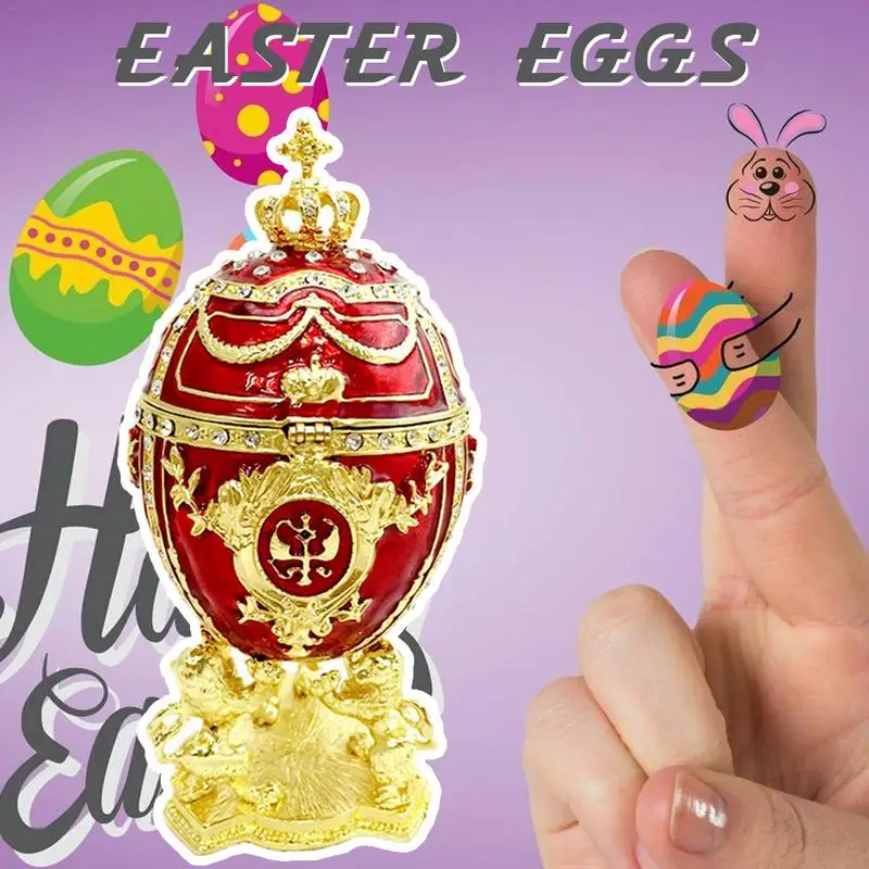 

Hand Painted Faberge-style Fleur-de-Lis Enameled Egg Rhinestone Jewelry Trinket Box Popular Party gift Home decoration
